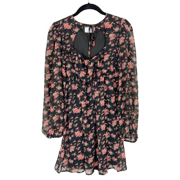 ASOS Dresses & Skirts - Floral Print Tie Neck Ruched Bust Long Sleeve Mini Skater Dress